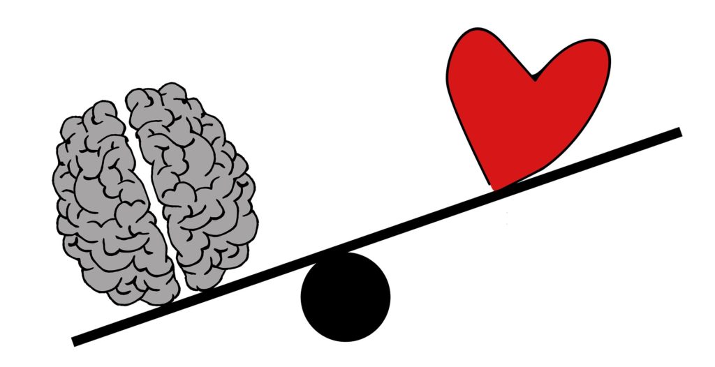 Brain and heart on a seesaw, Brain lower, heart higher