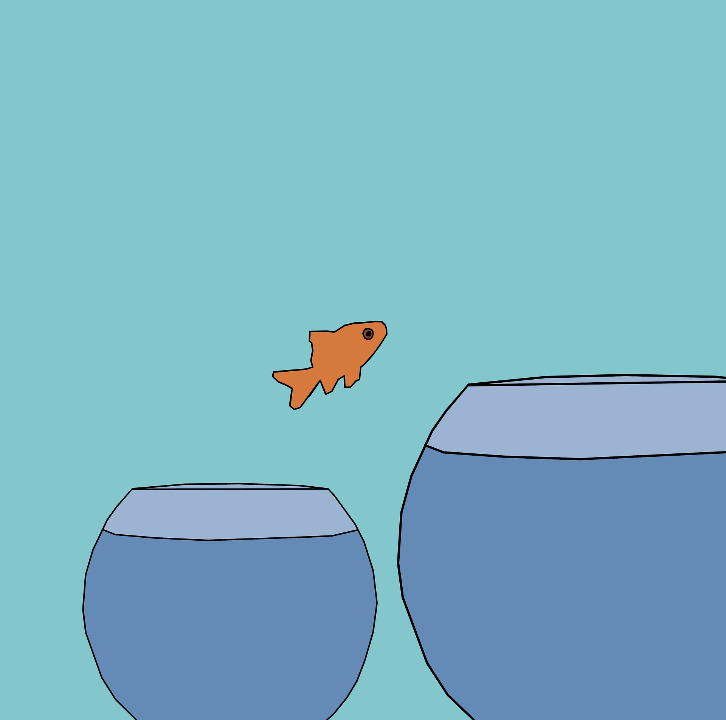 Gold fish jumping from a small bowl to large bowl - Failing Forward