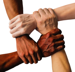 Hands of different colors representing community