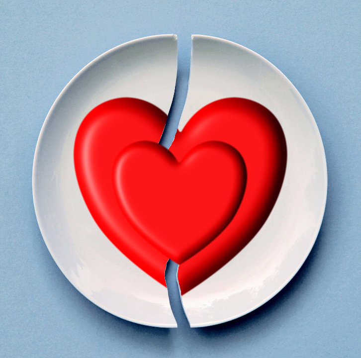 broken plate with a broken heart image covered with a whole heart image